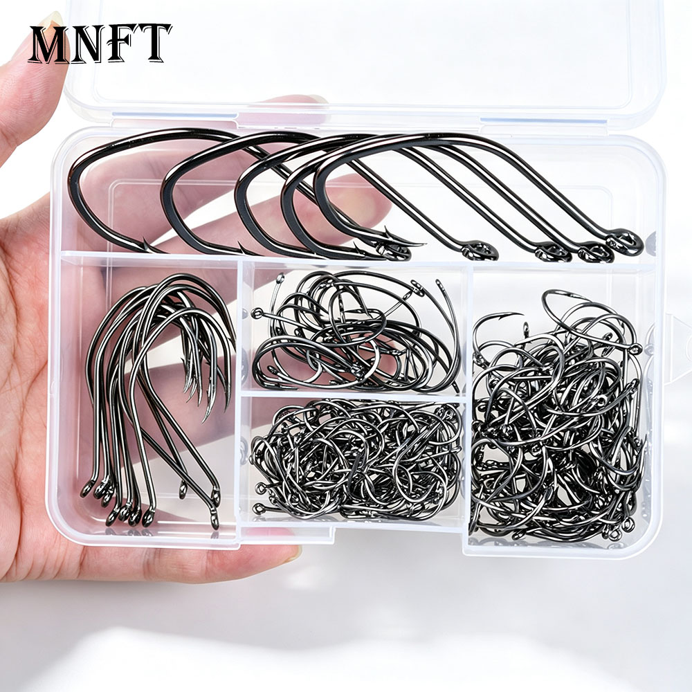 Fishing Hook Circle - ชุดเบ็ดตกปลาหลายขนาด 200 ชิ้น ตะขอวงกลมเหล็กคาร์บอนสูง สำหรับตกปลาในน้ำเค็ม น้ำจืด