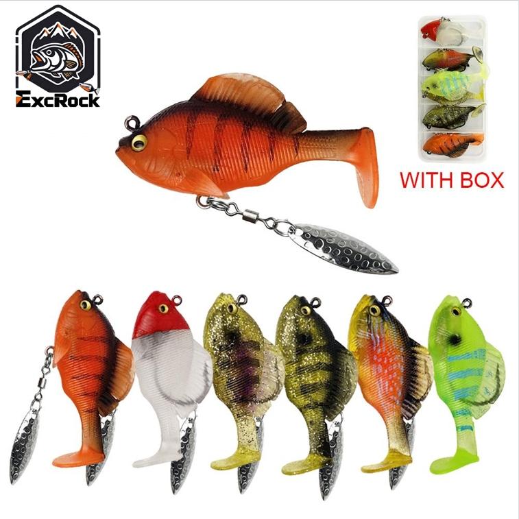 Fishing Hook Weedless - เหยื่อตกปลาแบบนุ่ม 6 ชิ้น พร้อมหัวจิ๊กติดตั้งสำเร็จ หางพายป้องกันการติดพืชน้ำ เหยื่อปลอมพร้อมตา